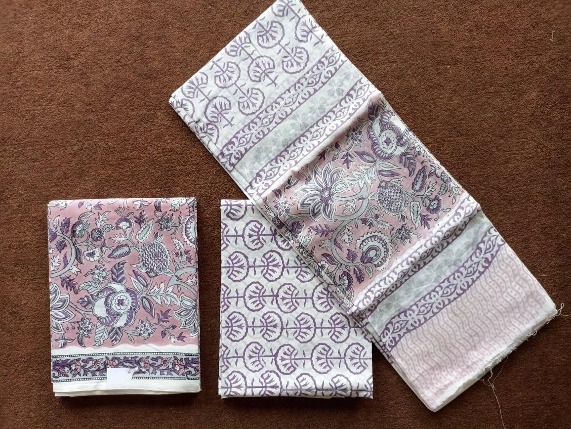 Traditional Hand Block Printed Unstitched 100% Cotton Suit Set (Option 6)