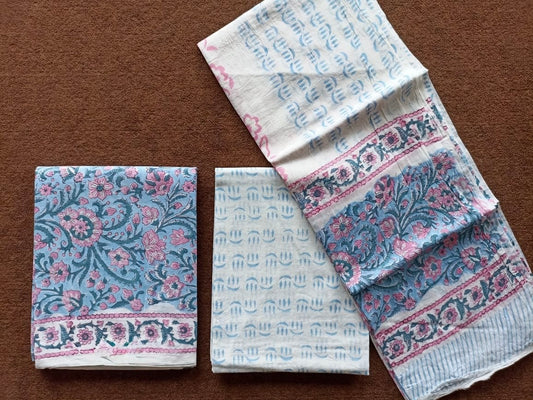 Traditional Hand Block Printed Unstitched 100% Cotton Suit Set (Option 1)