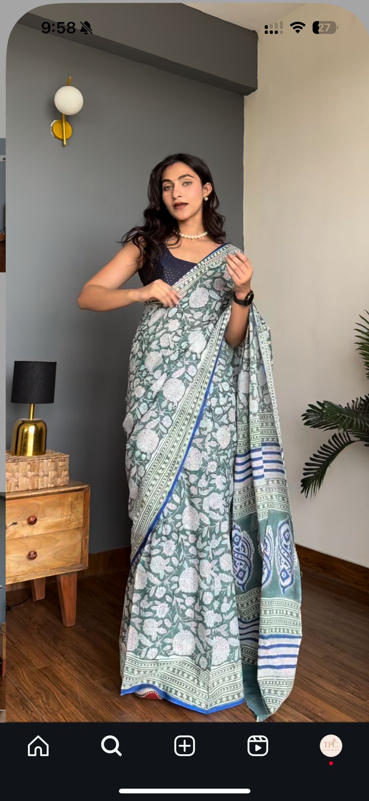 TPC Drapes: Cotton Handblock Saree (Option 24)