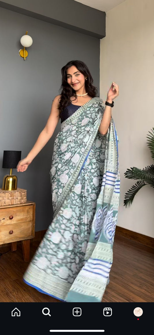 TPC Drapes: Cotton Handblock Saree (Option 24)