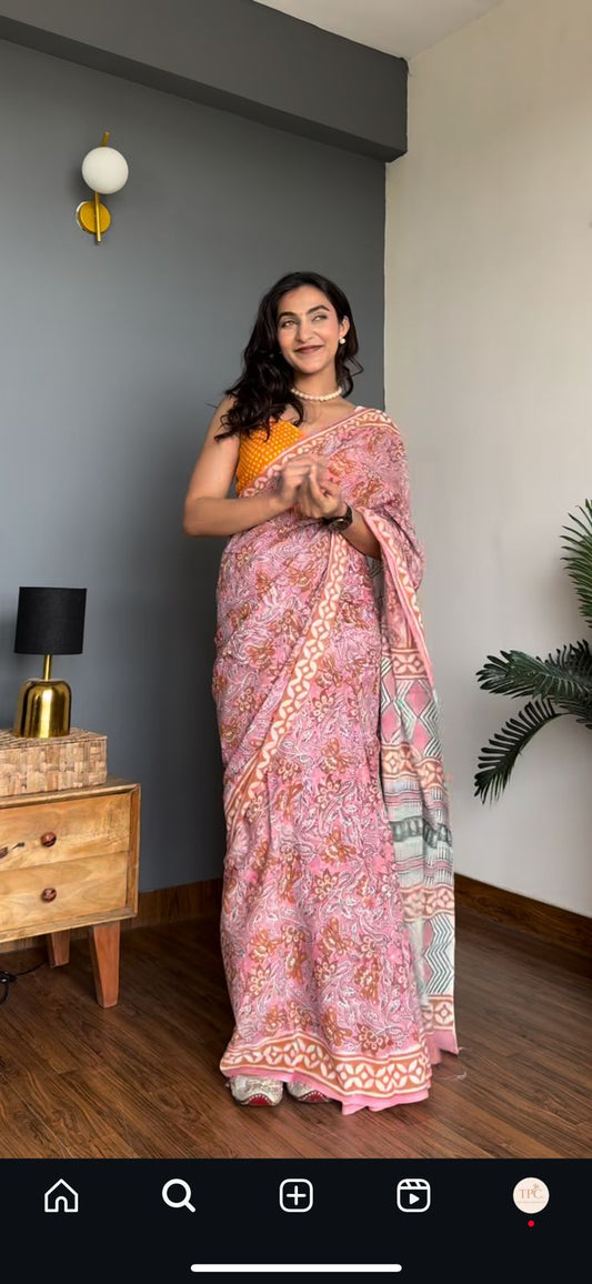TPC Drapes: Cotton Handblock Saree (Option 26)