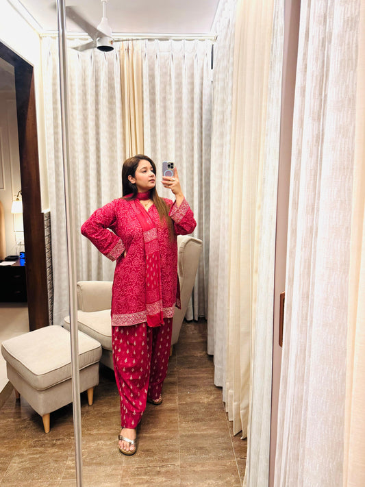 Crimson Elegance – Farsi Salwar Set
