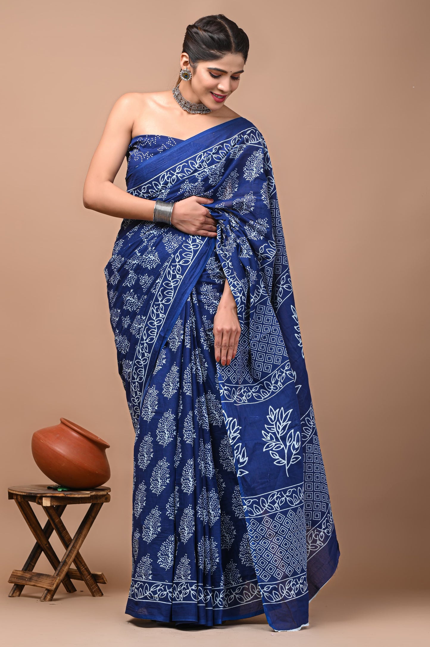 TPC Drapes: Cotton Handblock Saree (Option 28)