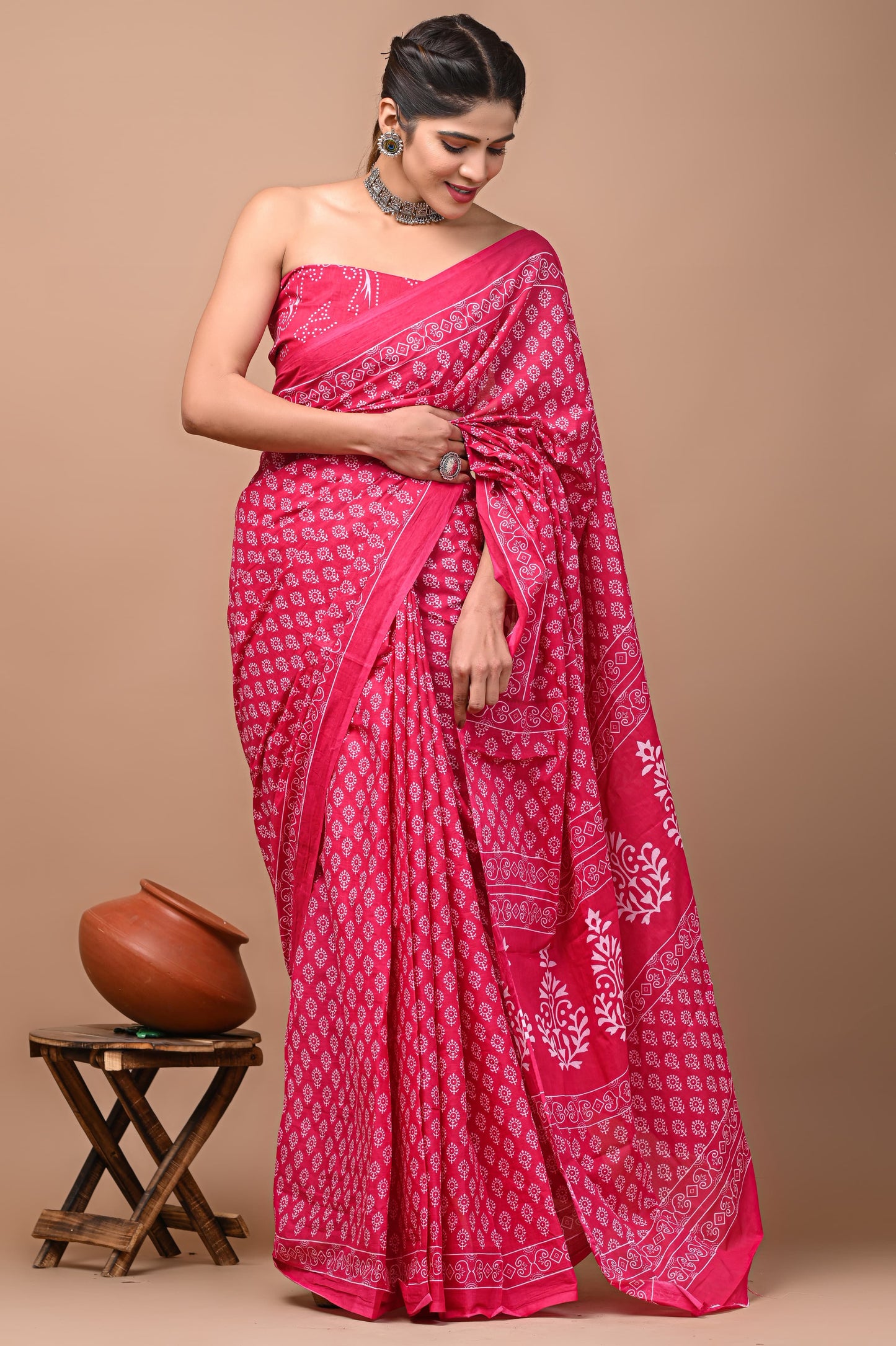 TPC Drapes: Cotton Handblock Saree (Option 36)
