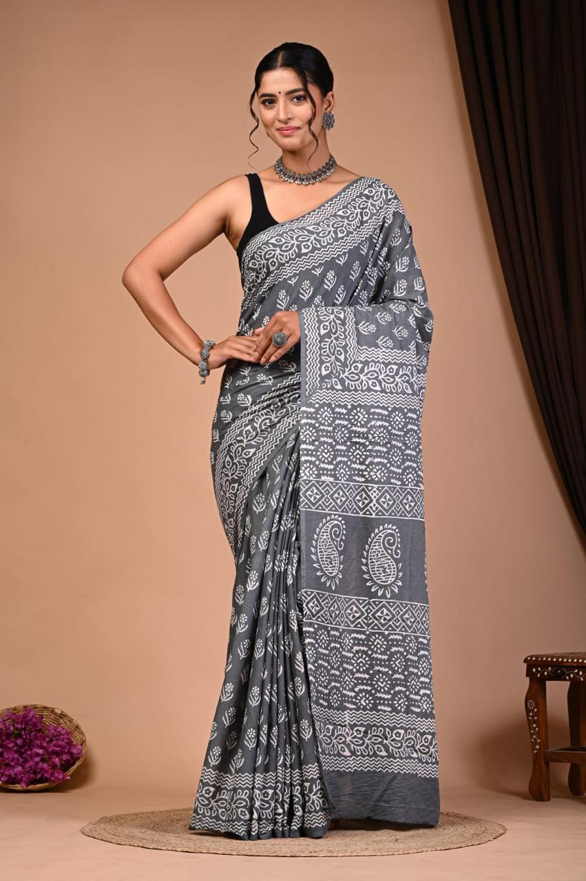 TPC Drapes: Cotton Handblock Saree (Option 9)