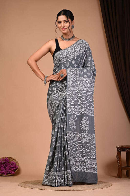 TPC Drapes: Cotton Handblock Saree (Option 9)