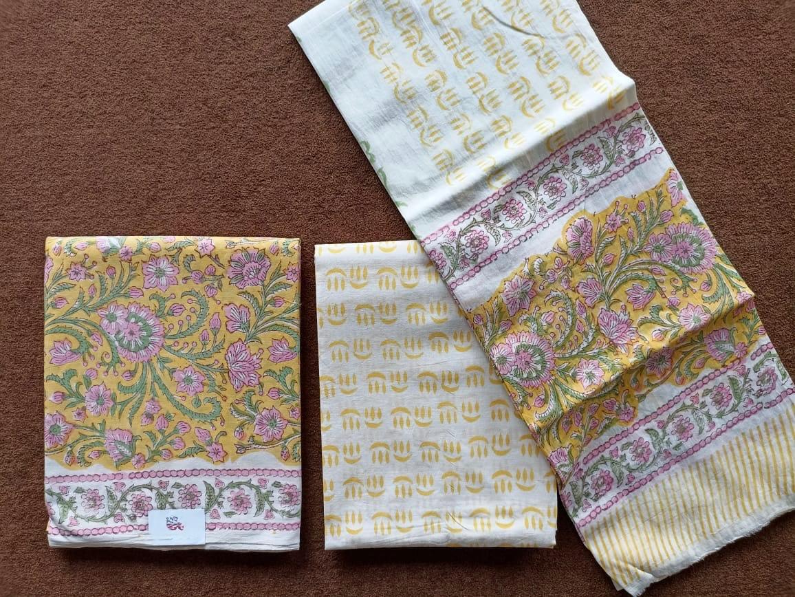 Traditional Hand Block Printed Unstitched 100% Cotton Suit Set (Option 11)