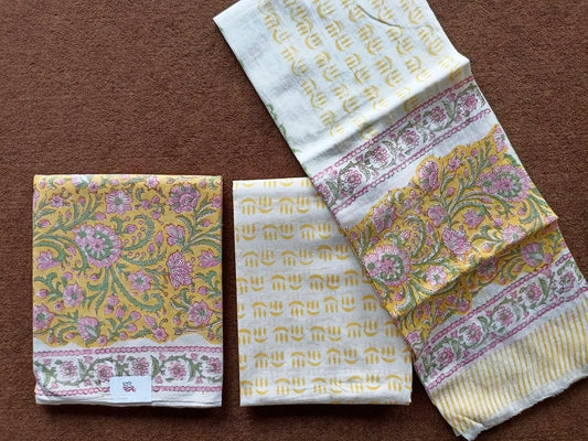 Traditional Hand Block Printed Unstitched 100% Cotton Suit Set (Option 11)