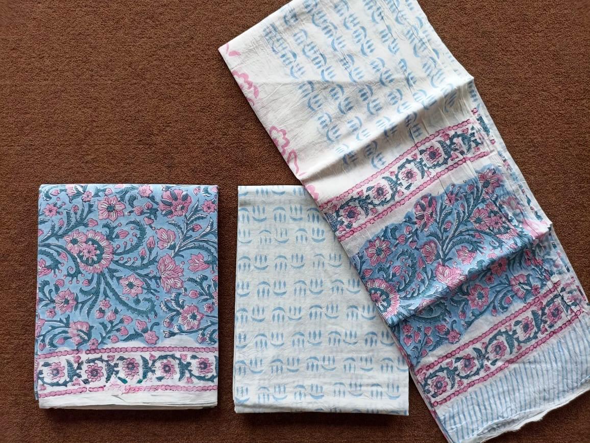 Traditional Hand Block Printed Unstitched 100% Cotton Suit Set (Option 12)