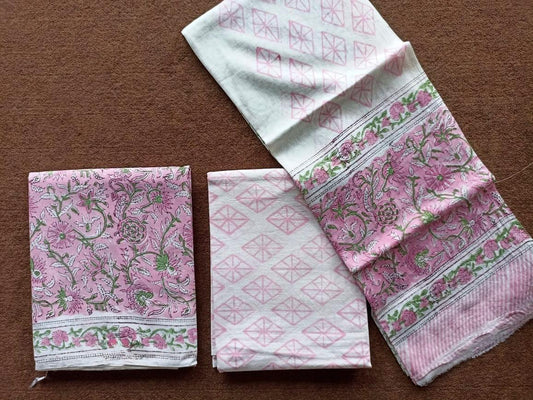 Traditional Hand Block Printed Unstitched 100% Cotton Suit Set (Option 13)