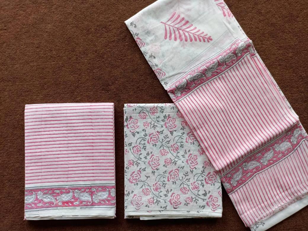 Traditional Hand Block Printed Unstitched 100% Cotton Suit Set (Option 16)