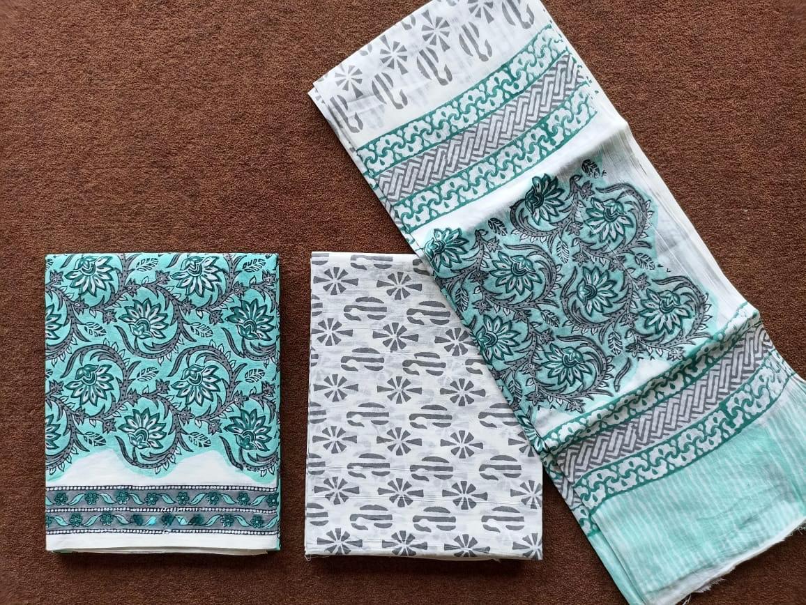 Traditional Hand Block Printed Unstitched 100% Cotton Suit Set (Option 18)