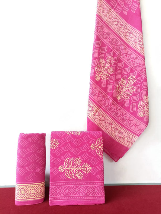 Traditional Hand Block Printed Unstitched 100% Cotton Suit Set (Option 21)