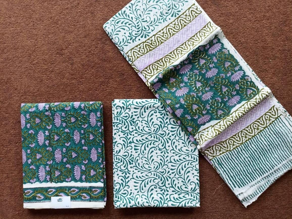 Traditional Hand Block Printed Unstitched 100% Cotton Suit Set (Option 3)