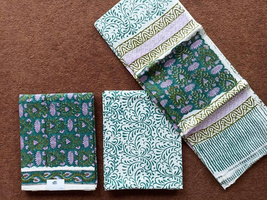 Traditional Hand Block Printed Unstitched 100% Cotton Suit Set (Option 3)