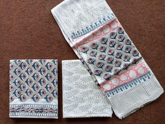 Traditional Hand Block Printed Unstitched 100% Cotton Suit Set (Option 4)