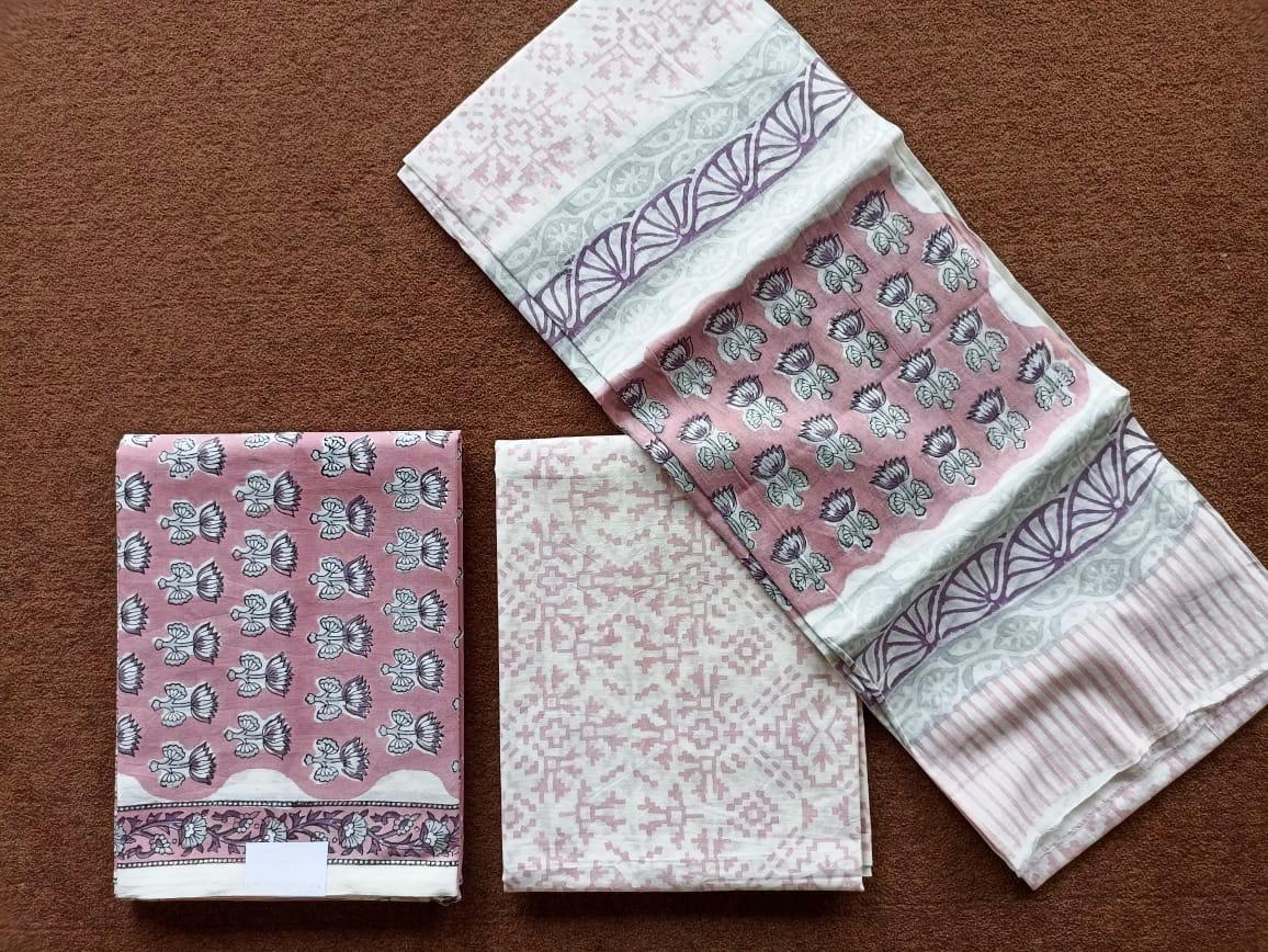 Traditional Hand Block Printed Unstitched 100% Cotton Suit Set (Option 5)