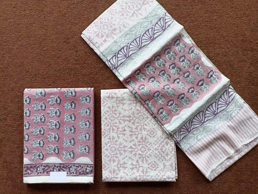 Traditional Hand Block Printed Unstitched 100% Cotton Suit Set (Option 5)