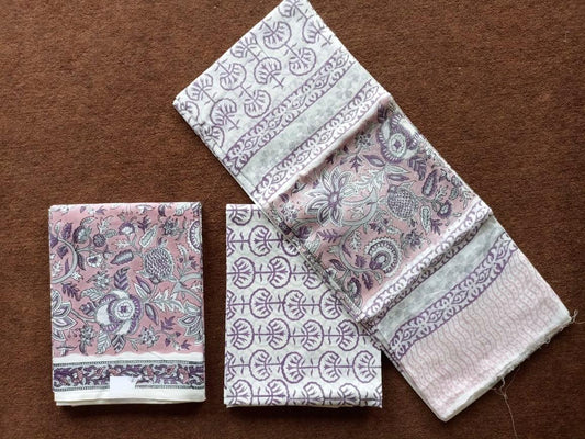 Traditional Hand Block Printed Unstitched 100% Cotton Suit Set (Option 6)
