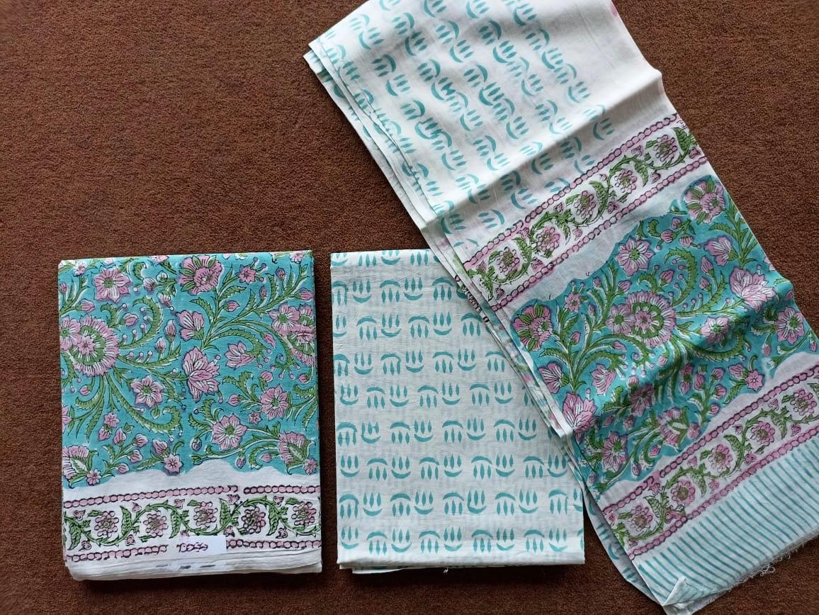 Traditional Hand Block Printed Unstitched 100% Cotton Suit Set (Option 7)
