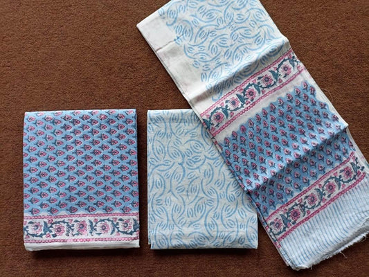Traditional Hand Block Printed Unstitched 100% Cotton Suit Set (Option 8)