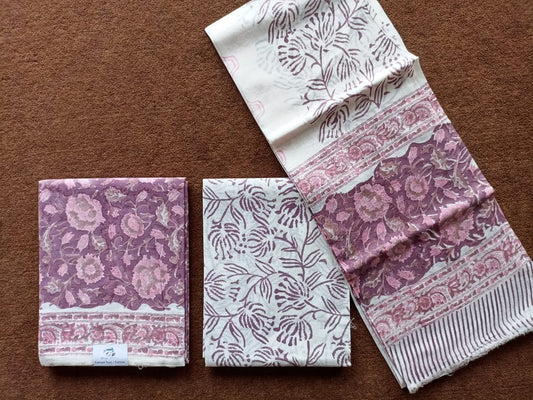 Traditional Hand Block Printed Unstitched 100% Cotton Suit Set (Option 9)
