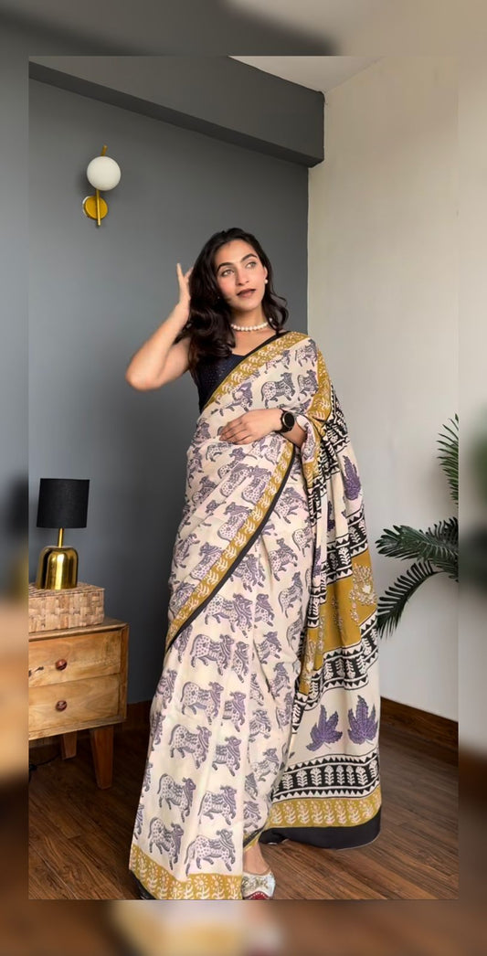 TPC Drapes: Cotton Handblock Saree (Option 27)